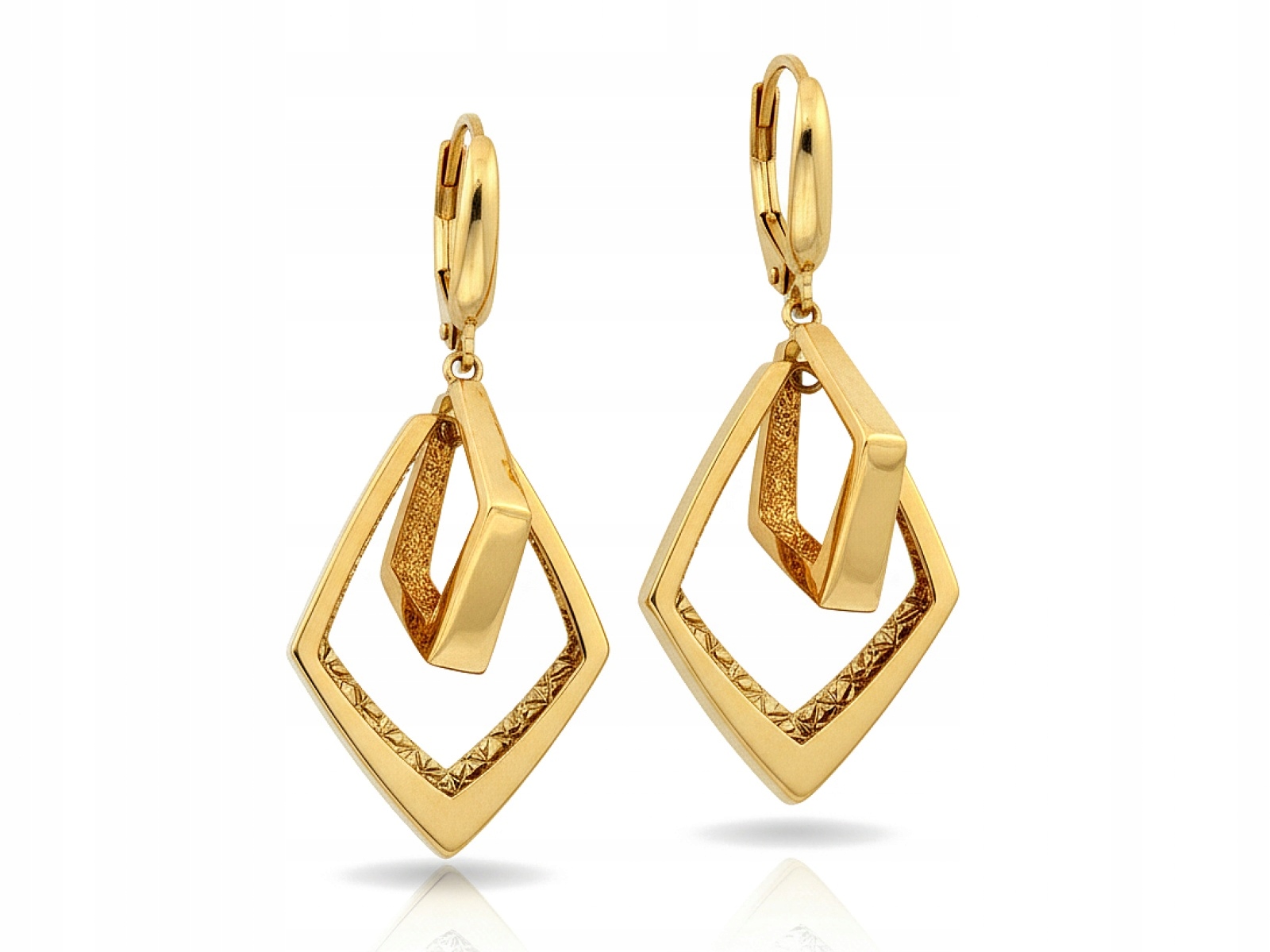 Zlaté náušnice 585 velké závěsné geometrické efektní jako dárek