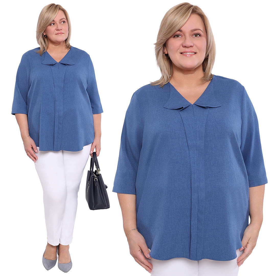 Lněná volná halenka v modré barvě plus size velikost 56