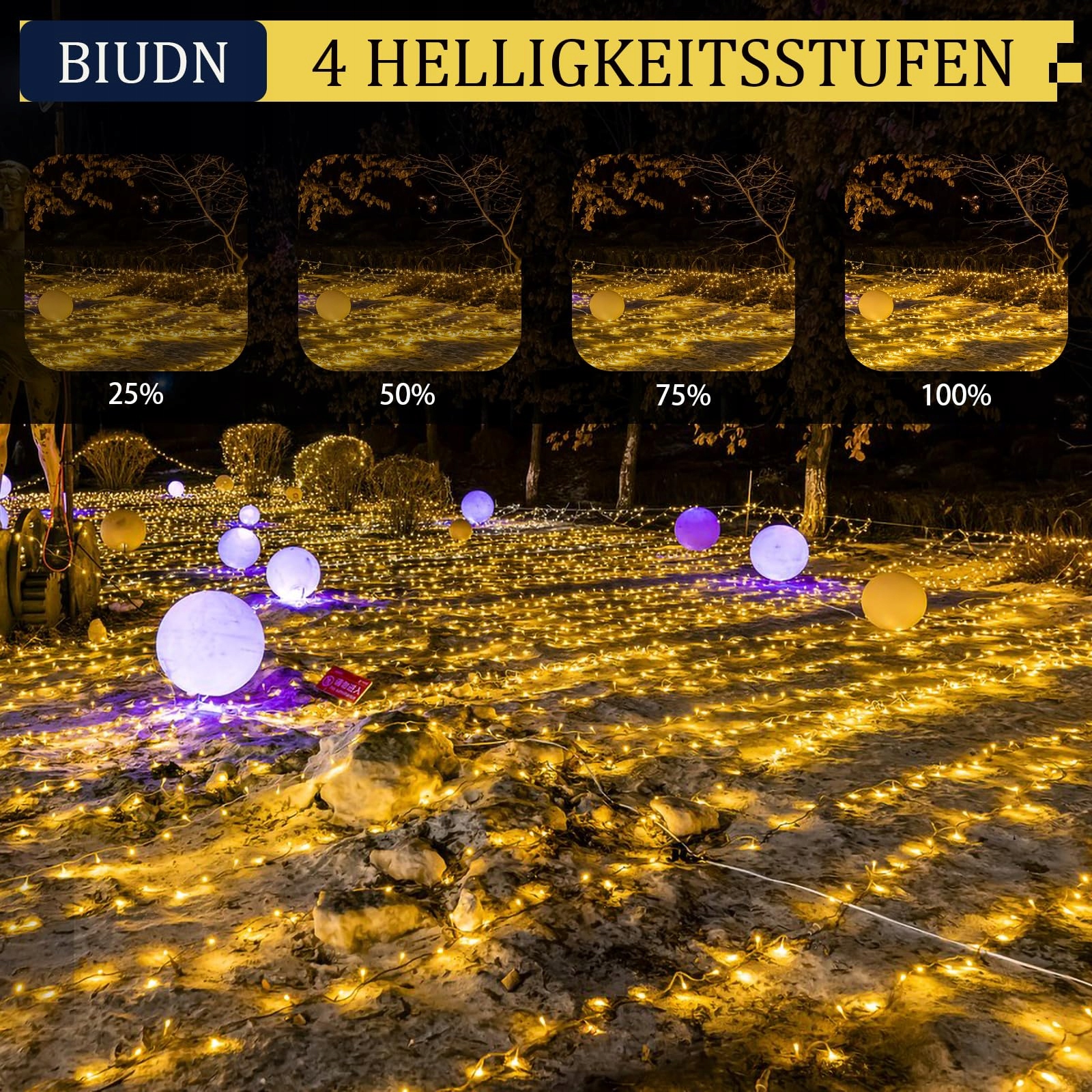 BIUDN Lampa 600LED Zewnętrzna 30M 8 Trybów Timer Ciepła Na Święta Wesela — miniatura 4