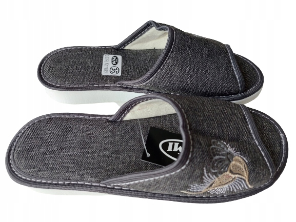 

Pami polskie kapcie pantofle laczki len 36 szare