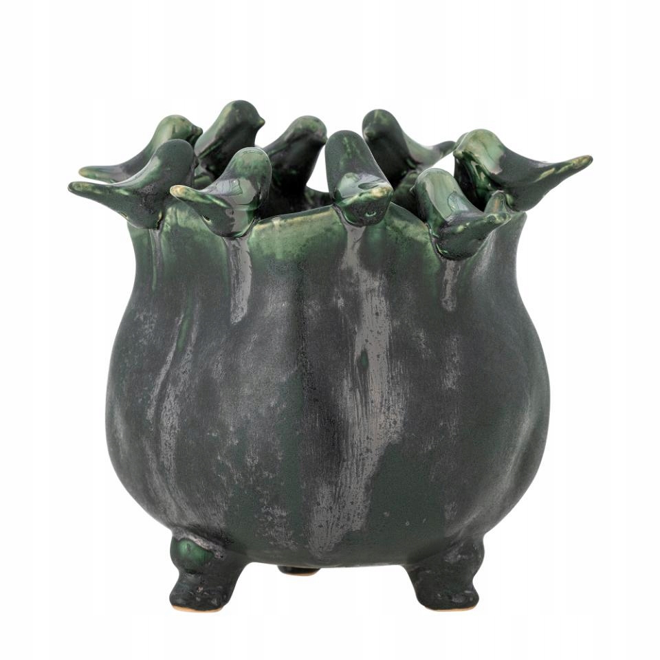 Bloomingville Charlize Květináč na květiny Ptáčci Tmavě zelená