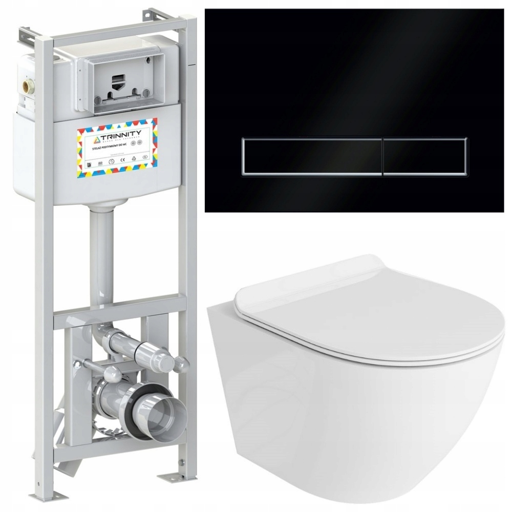 Trinnity Zestaw Podtynkowy Wc Wąski Miska Rimless Przycisk Czarny Mat/chrom