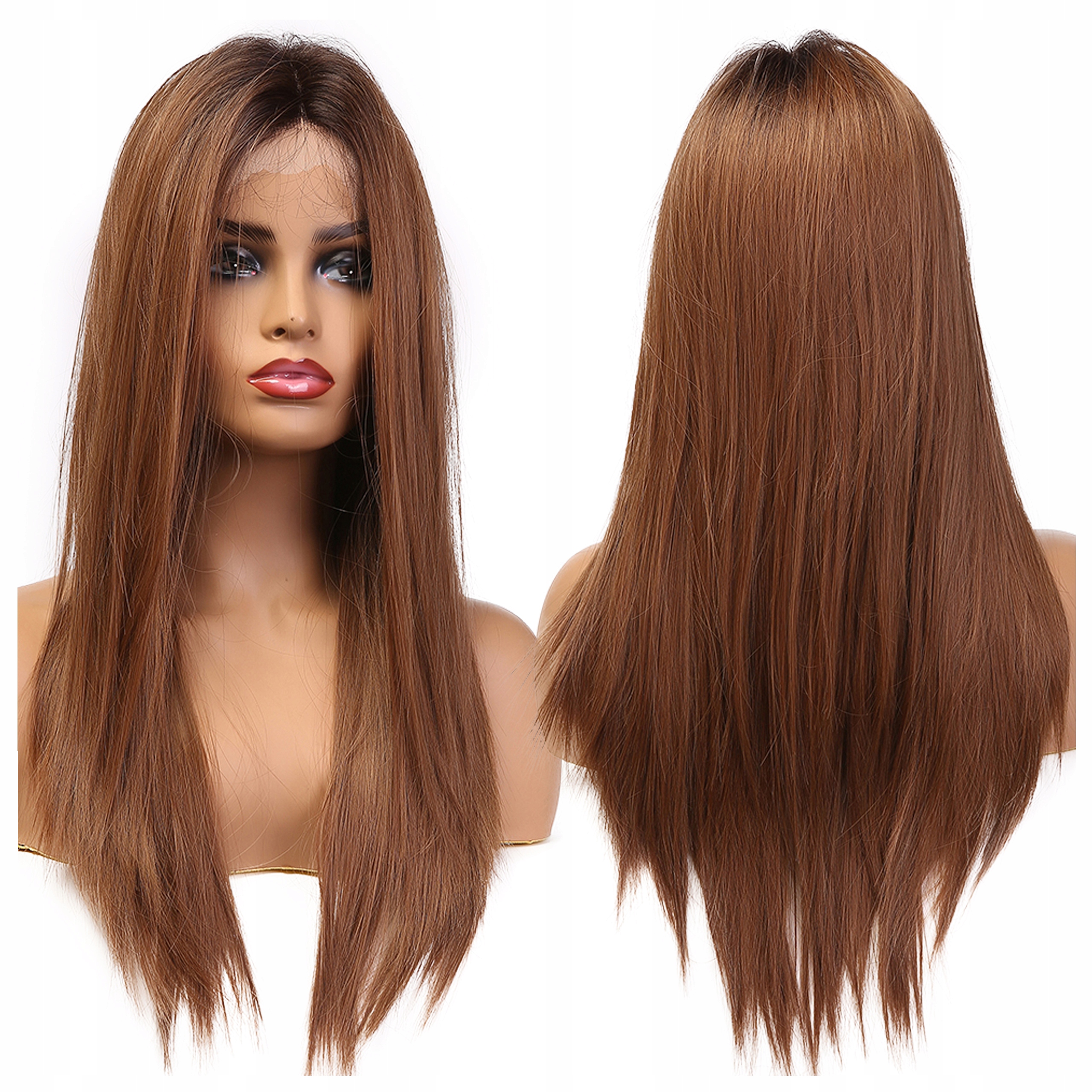 

Peruka proste włosy Lace Front ombre brązowa