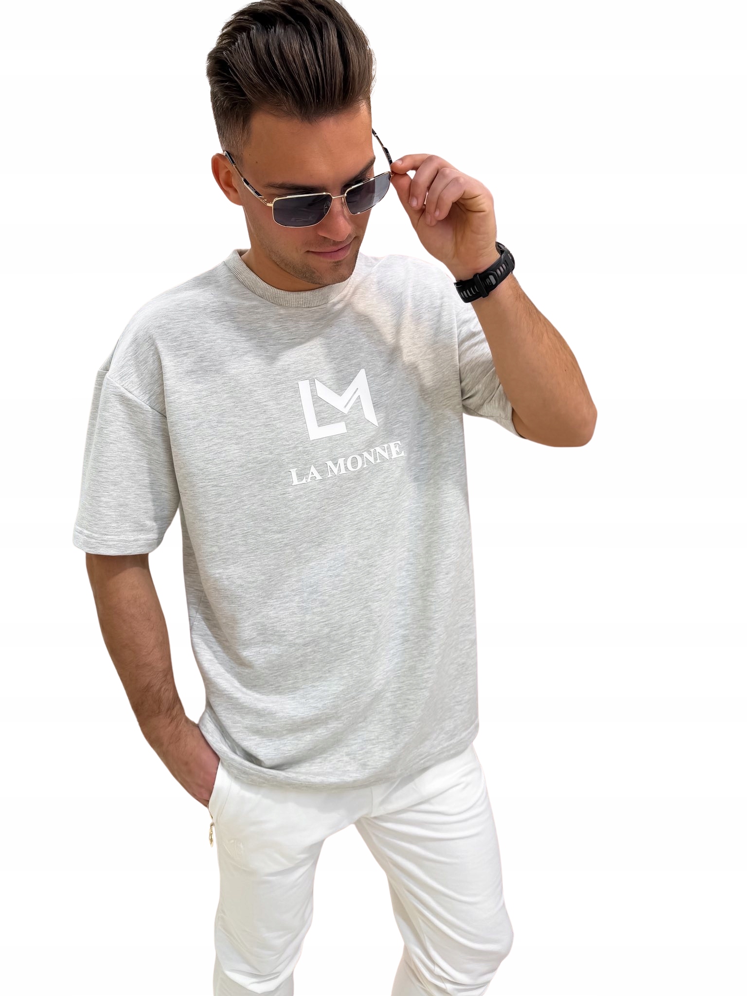 Pánské tričko Matching Set Monne La Monne šedo-bílé L