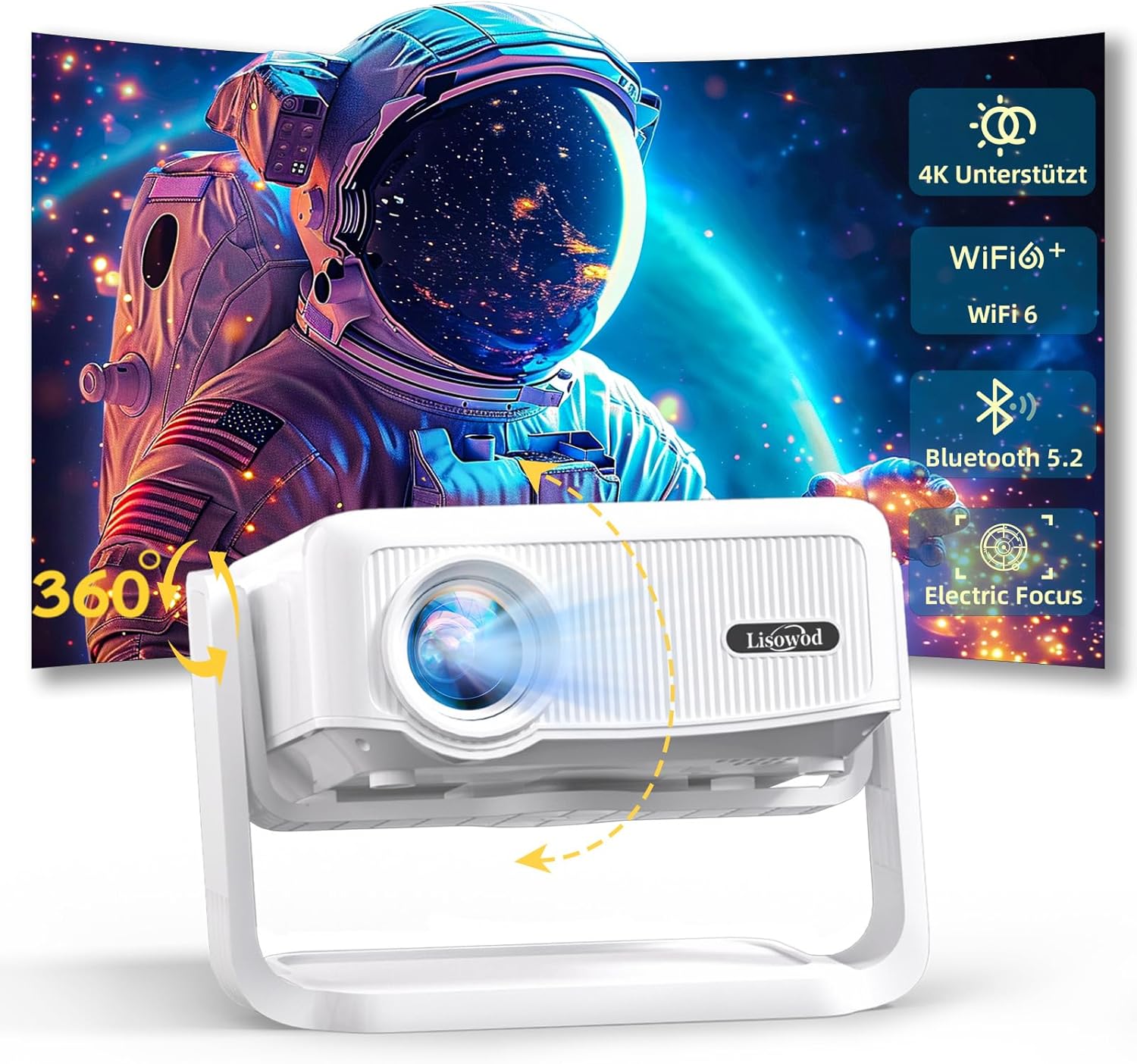 Projektor Premietačka 4K WiFi 6 Bluetooth Full Hd 1080p auto keystone Lisowod