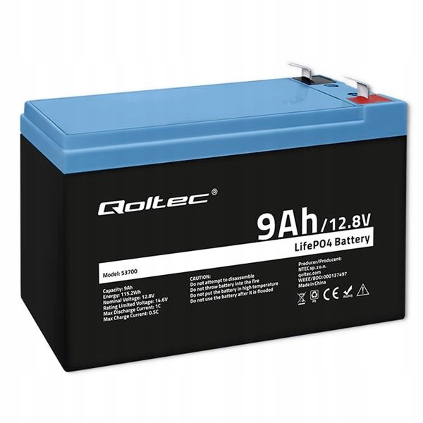 Qoltec Akumulátor LiFePO4 Lithium-železo-fosfátový 12.8 V 9 Ah 115.2