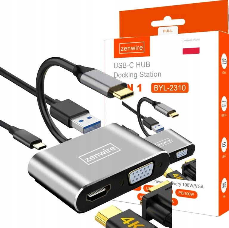 Adapter Hub Przejściówka Usb-c 4W1 Hdmi 4K Vga Usb Zenwire BYL-2310