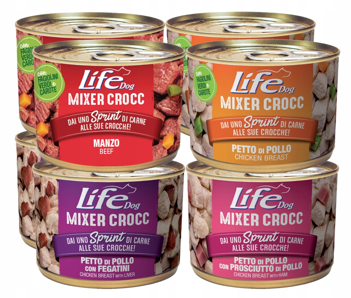 Levně Life Dog Mixer Crocc Krmivo pro psa konzerva 150g 8 ks 4 příchutě bez ryb