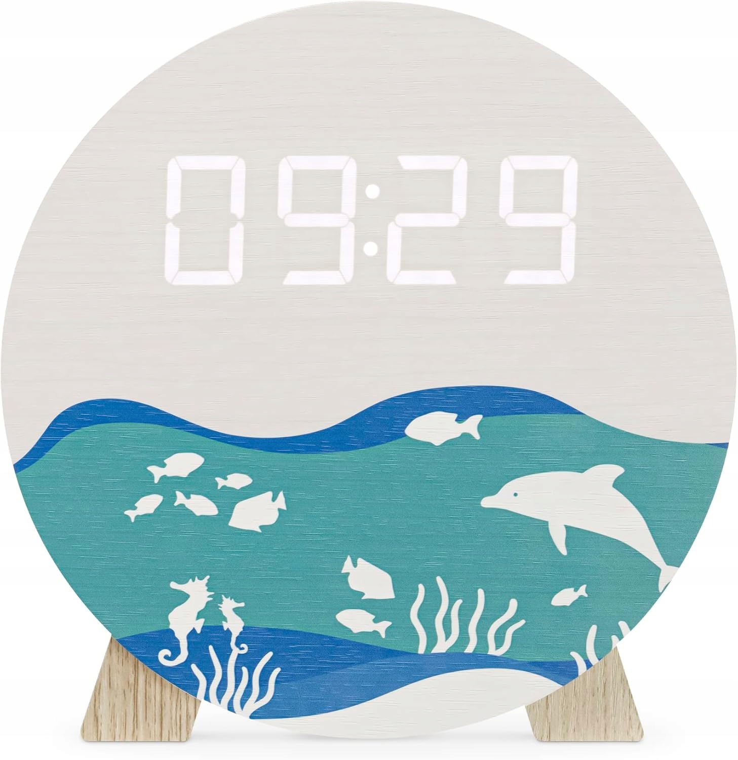 Digitální Stolní Hodinky Navaris Dřevo 12/24H Design Oceán Usb Led