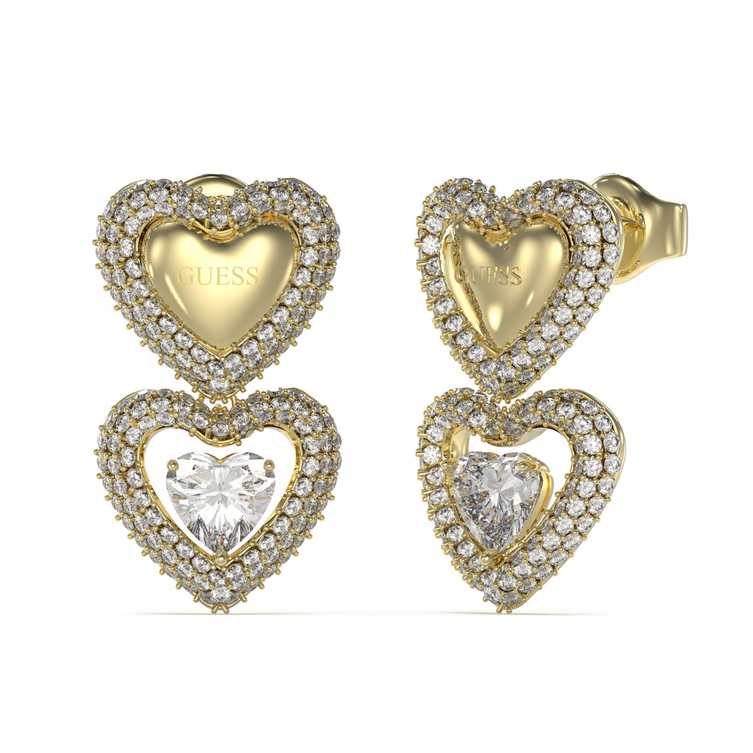 Náušnice zlaté Guess zirkon srdce