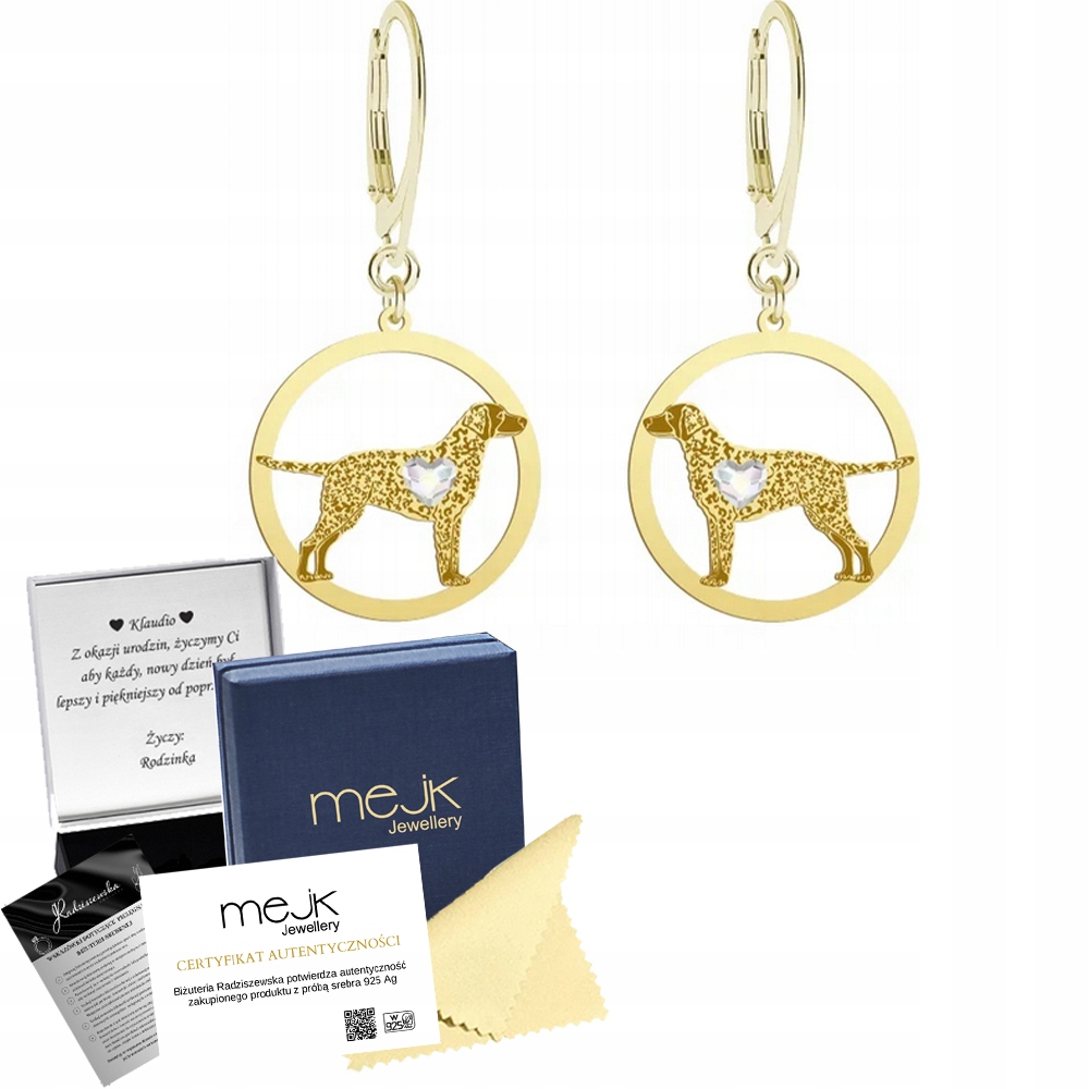 Náušnice Zlaté s Curly Coated Retriever 925 Šperky Bigiel Gravírování Bonus