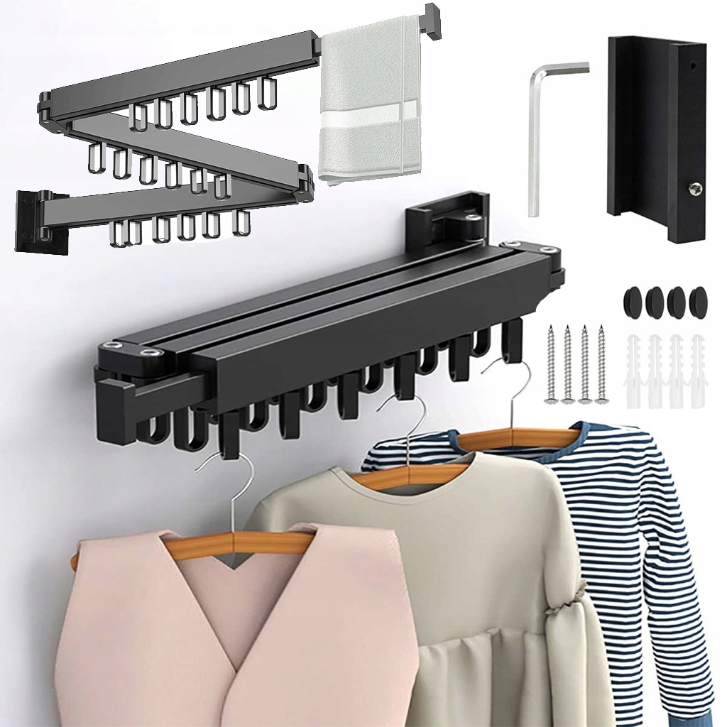 Levně Výsuvný Hliníkový Skládací Věšák 120CM 18 Háků 50KG