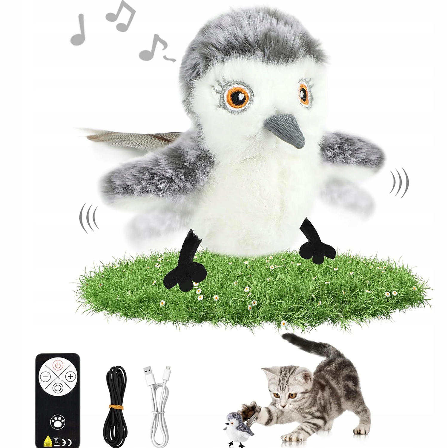 Levně Interaktivní Hračka Pro Kočky Dálkové ovládání Plyš Peří Pohyb Křídel