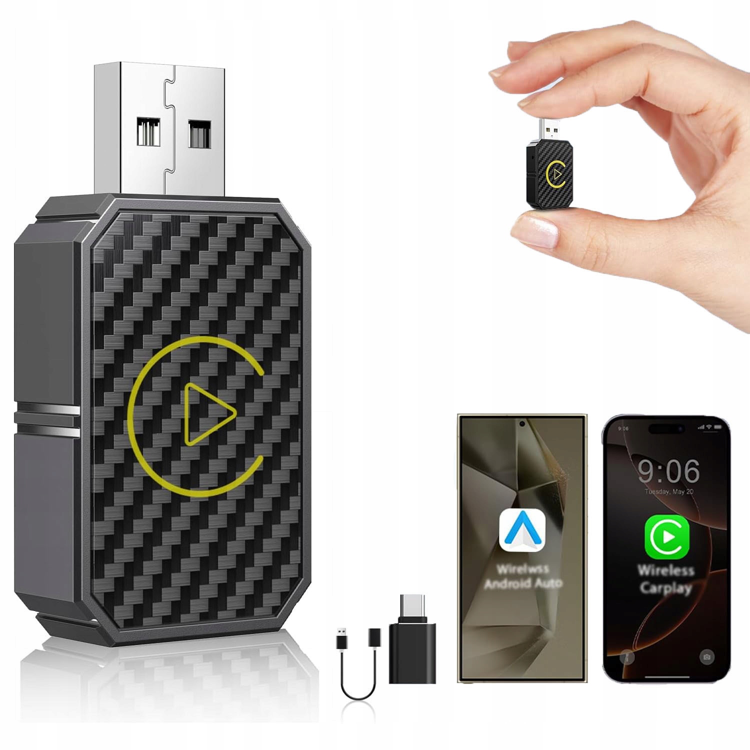 Bezprzewodowy Adapter Android Auto Carplay 2 W 1 Plug And Play Mini Car Ai