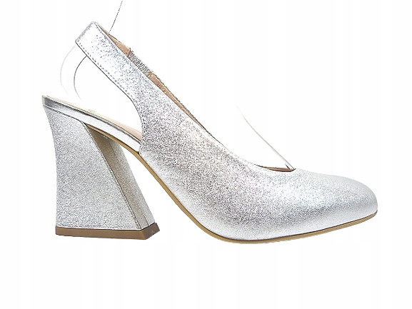 Stříbrné kožené lodičky bez podpatku, elegantní stabilní boty, sloupek Sala 37