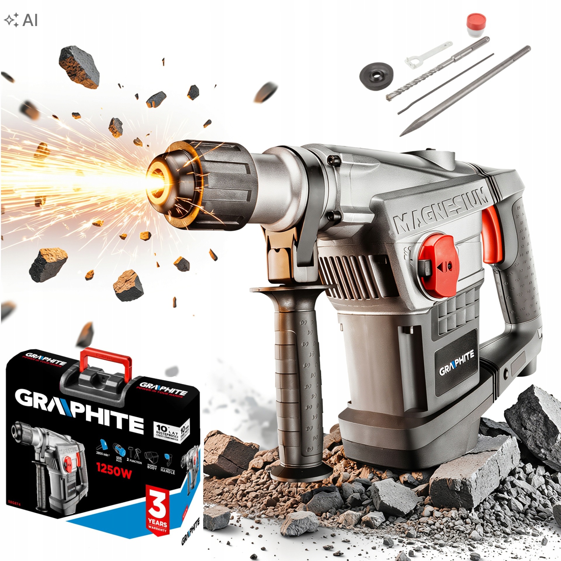 Graphite Příklepové kladivo Sds Max 1250W, kufr 58G874