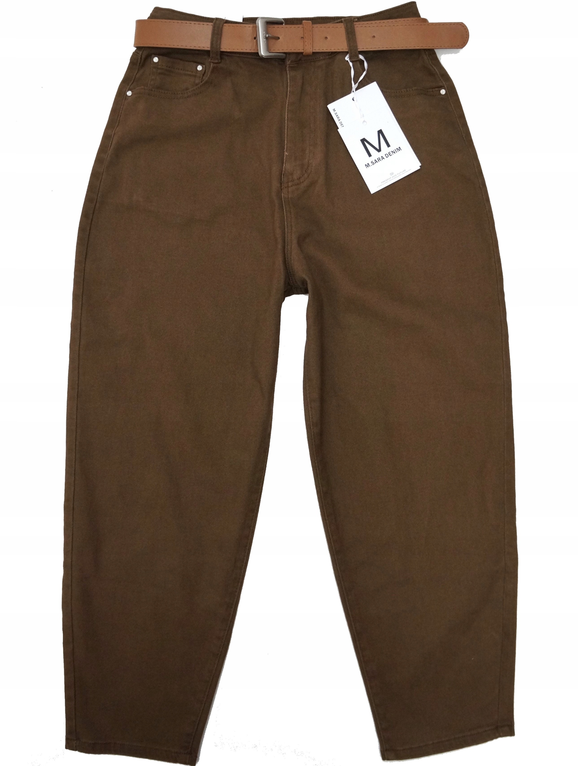 M.sara Balloon Damskie Spodnie Jeansowe Brązowe Czekolada Wysokie 40 L