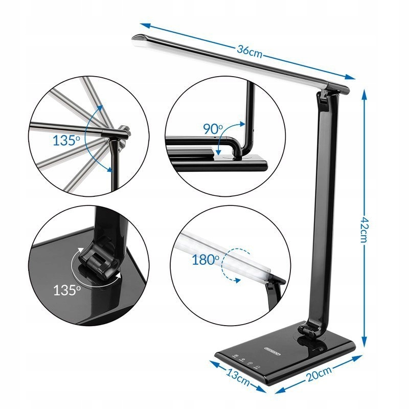 LAMPA LAMPKA BIURKOWA STOŁOWA LED CZARNA Kolor czarny