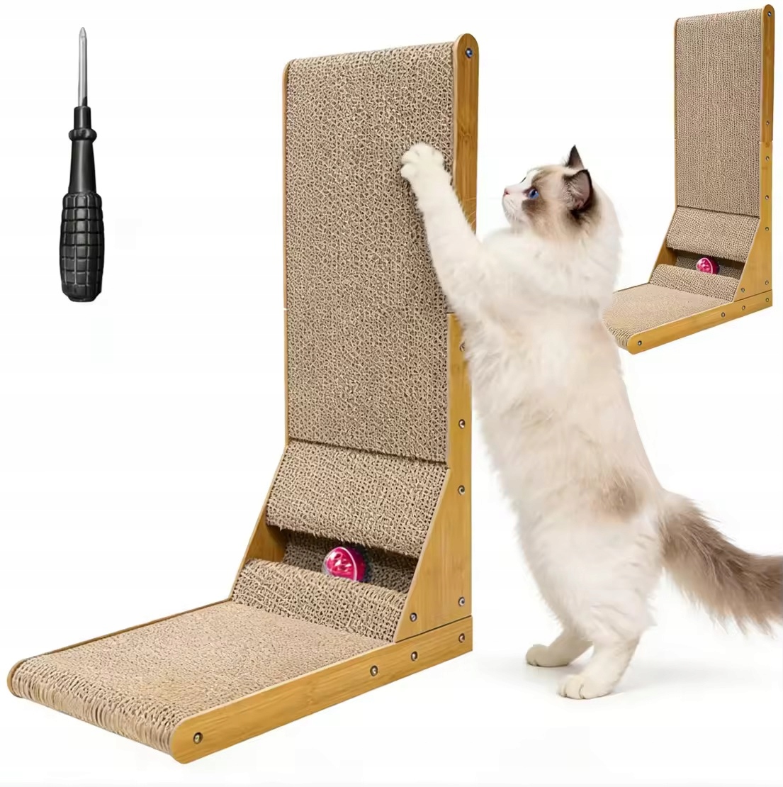 Levně Škrabadlo Pro Kočky 60 CM Ve Tvaru L, Hnědé, Kartonové, Hračka Na Zeď I Na Podlahu