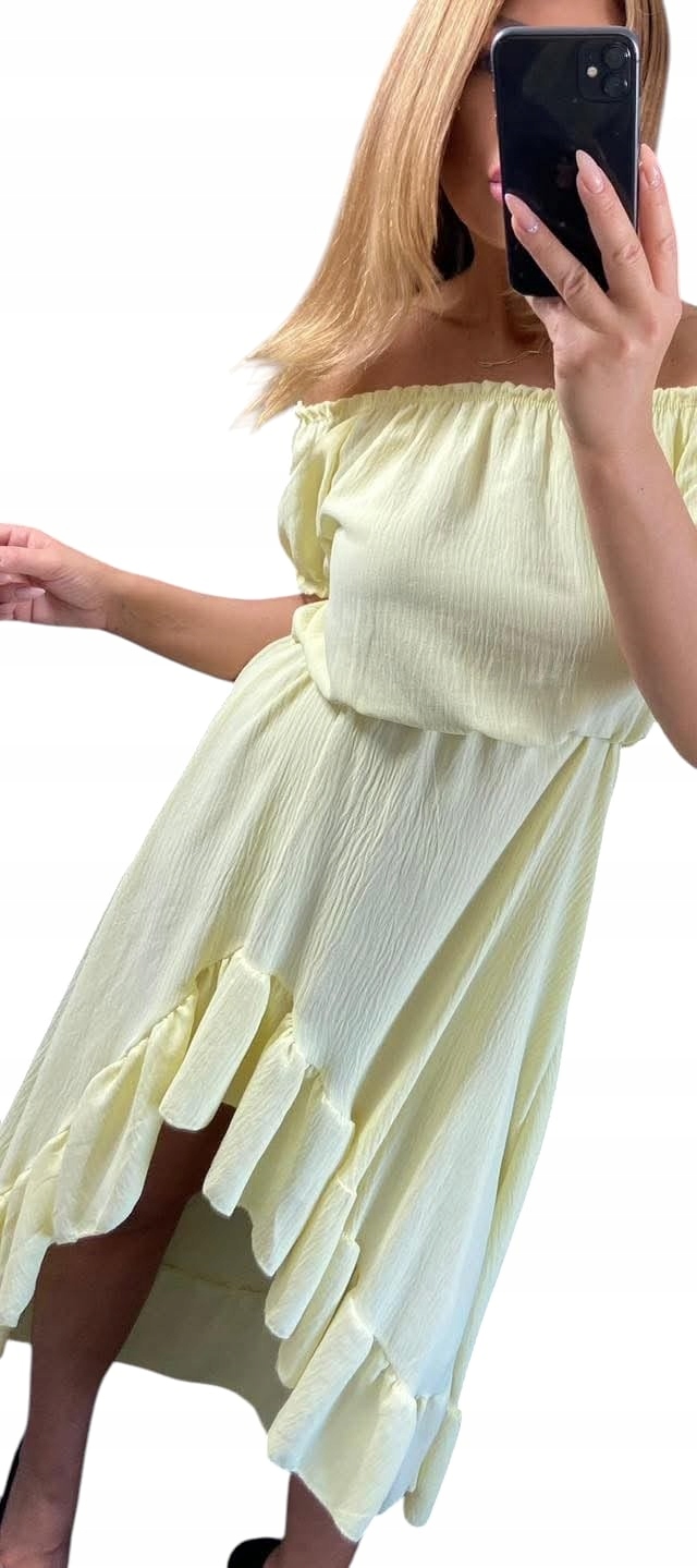 V0034 Elegantní Šaty S Volánem Žluté vel. 48 (4XL)