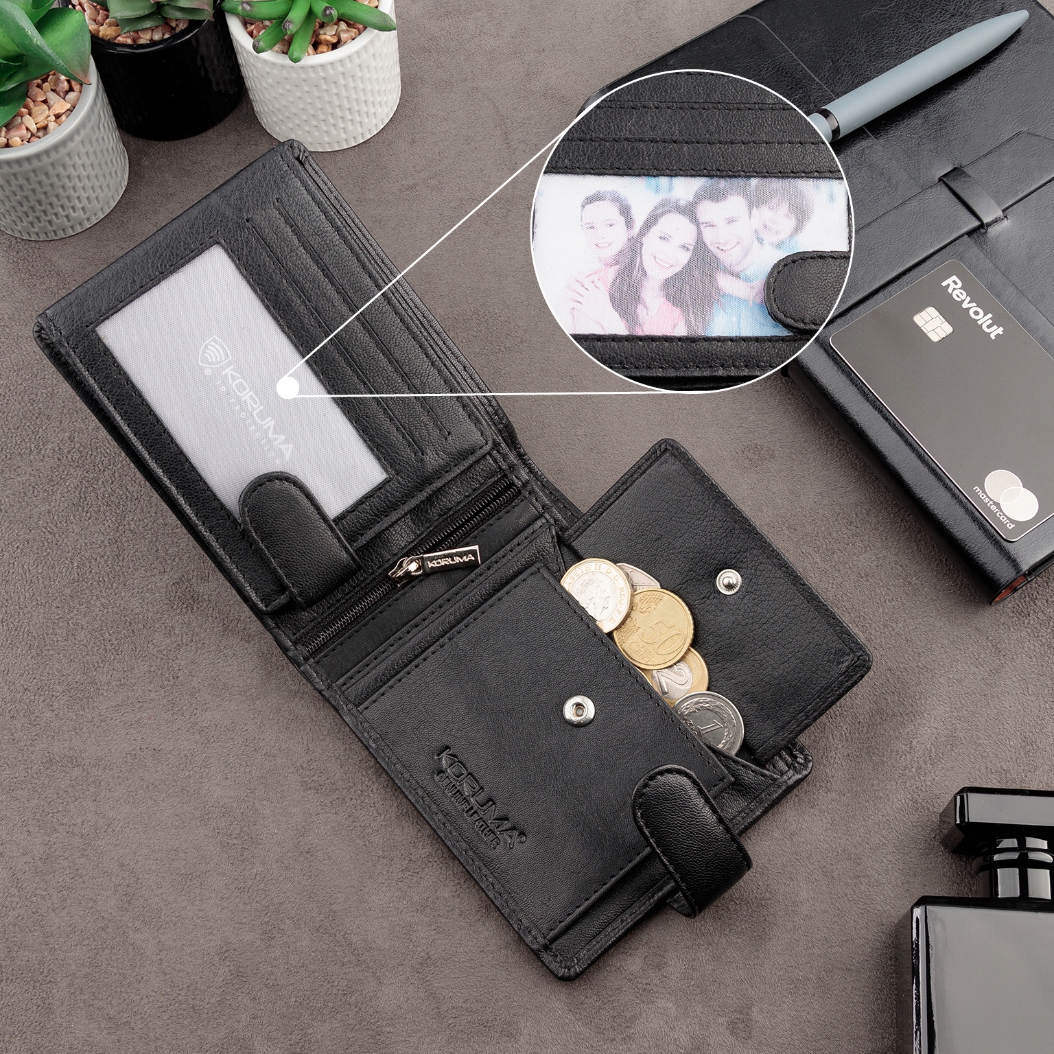 PORTFEL MĘSKI Skórzany RFID OCHRONA Kart SKÓRA Naturalna Pojemny - KORUMA Kolor czarny