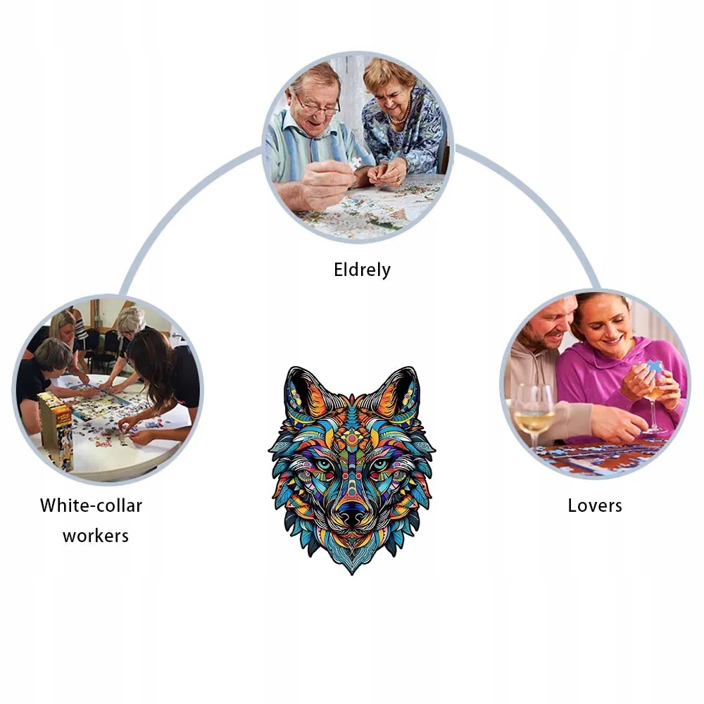 PUZZLE DREWNIANE DLA DOROSŁYCH KOLOROWY WILK L - A3 Wiek dziecka 7 lat +