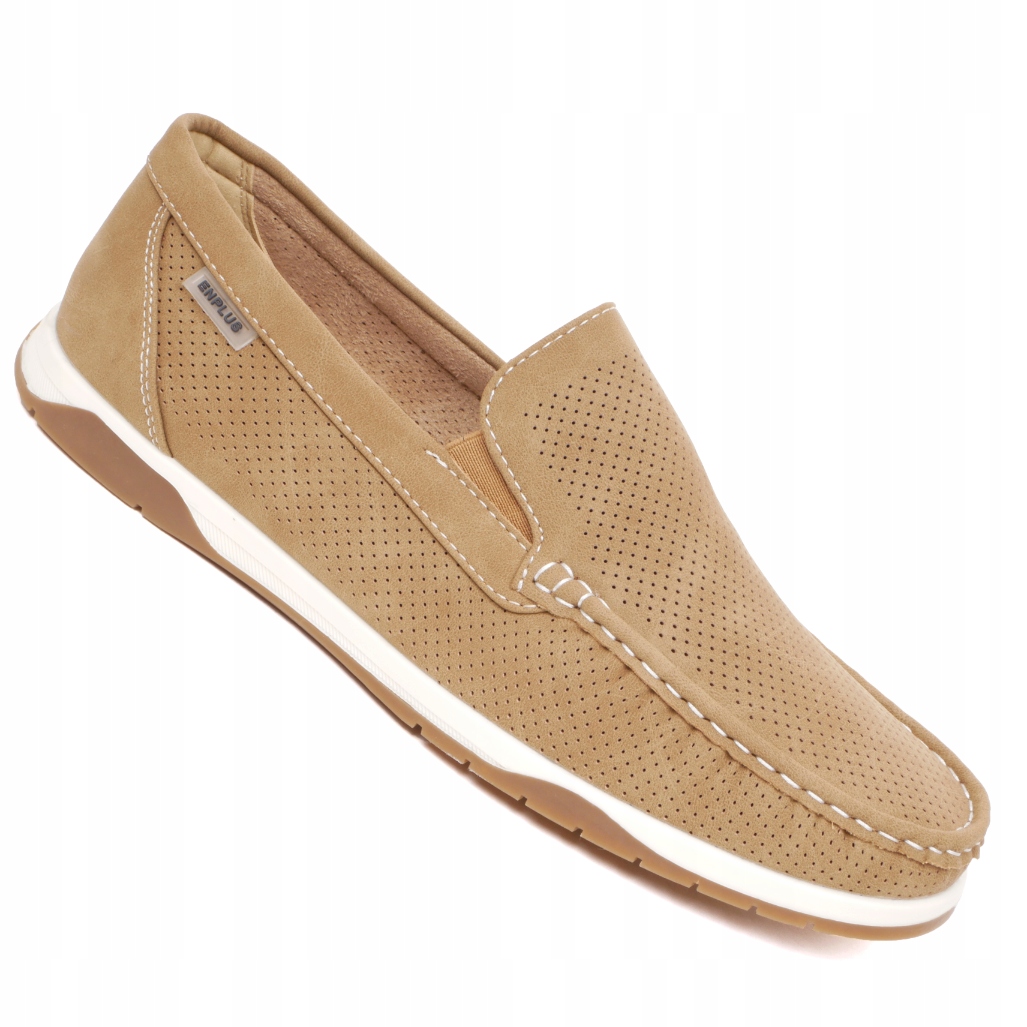 Mokasyny Męskie Półbuty Wsuwane Buty Ażurowe Wiosna Lato wkł. Skóra Khaki