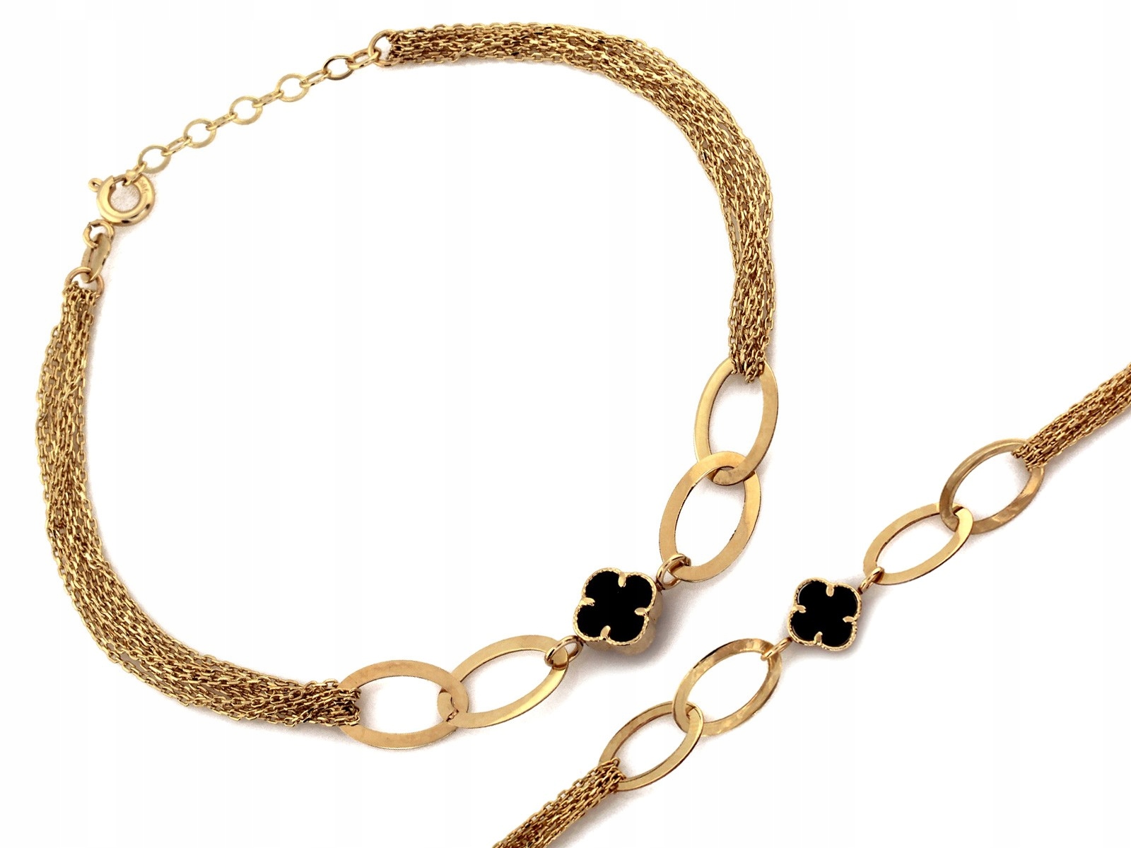 Zlatý náramek 585 s květy a černým onyxem 18 cm jako dárek 2.9 g