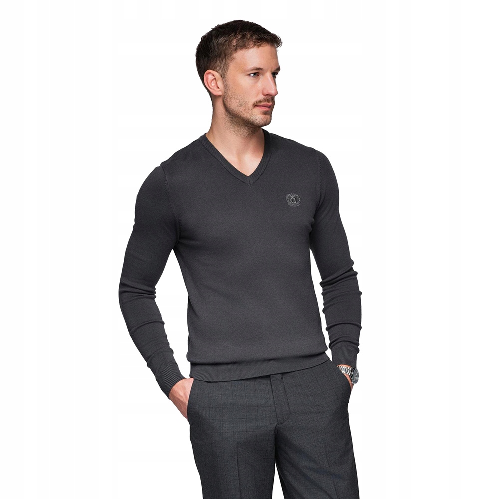 Klasický pánský grafitový svetr s výstřihem do V-neck V17 OM-SWBS-0107 XXL