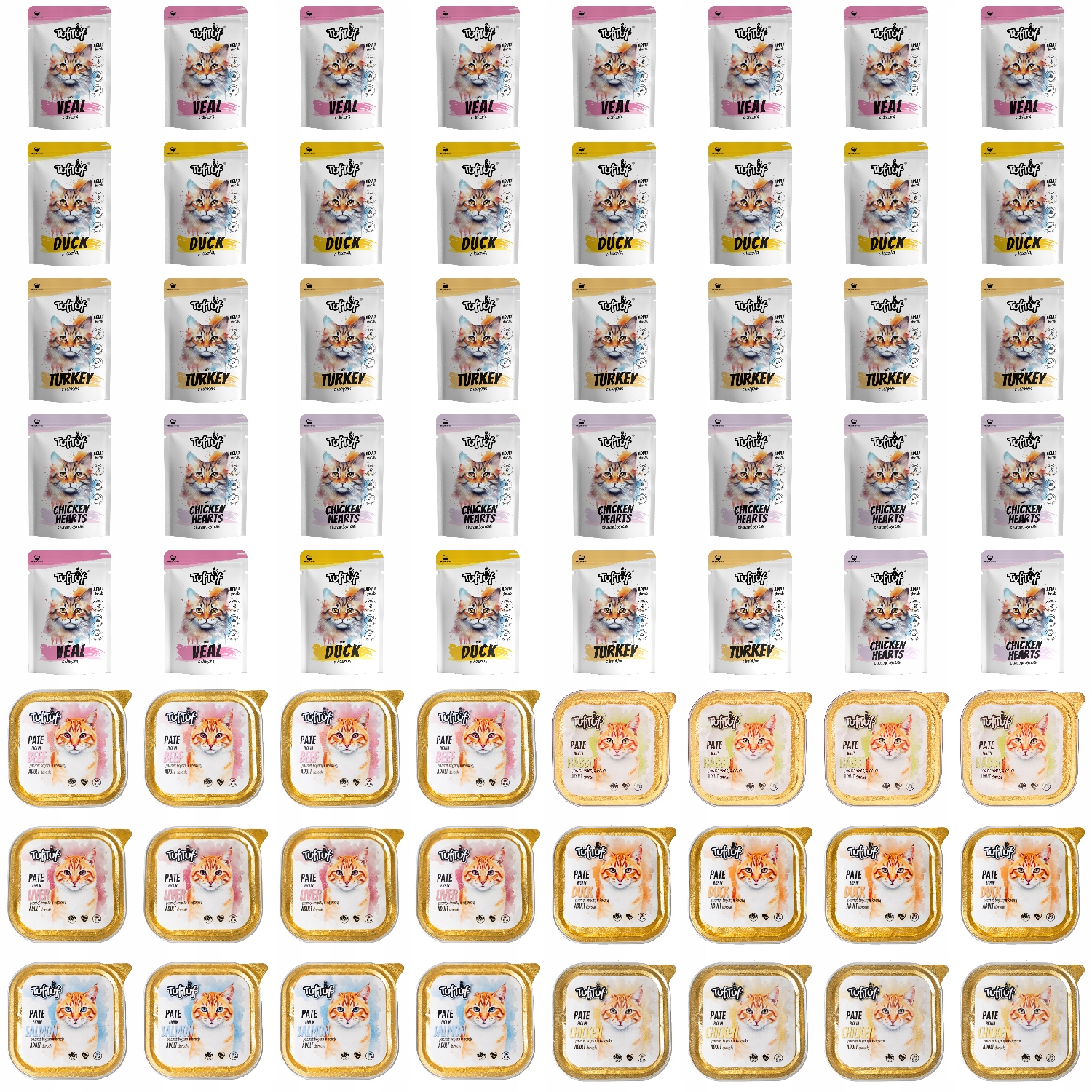 Levně Krmivo mokré pro kočky TufTuf mix chutí 40x300g Kapsička 24x Tácek Set