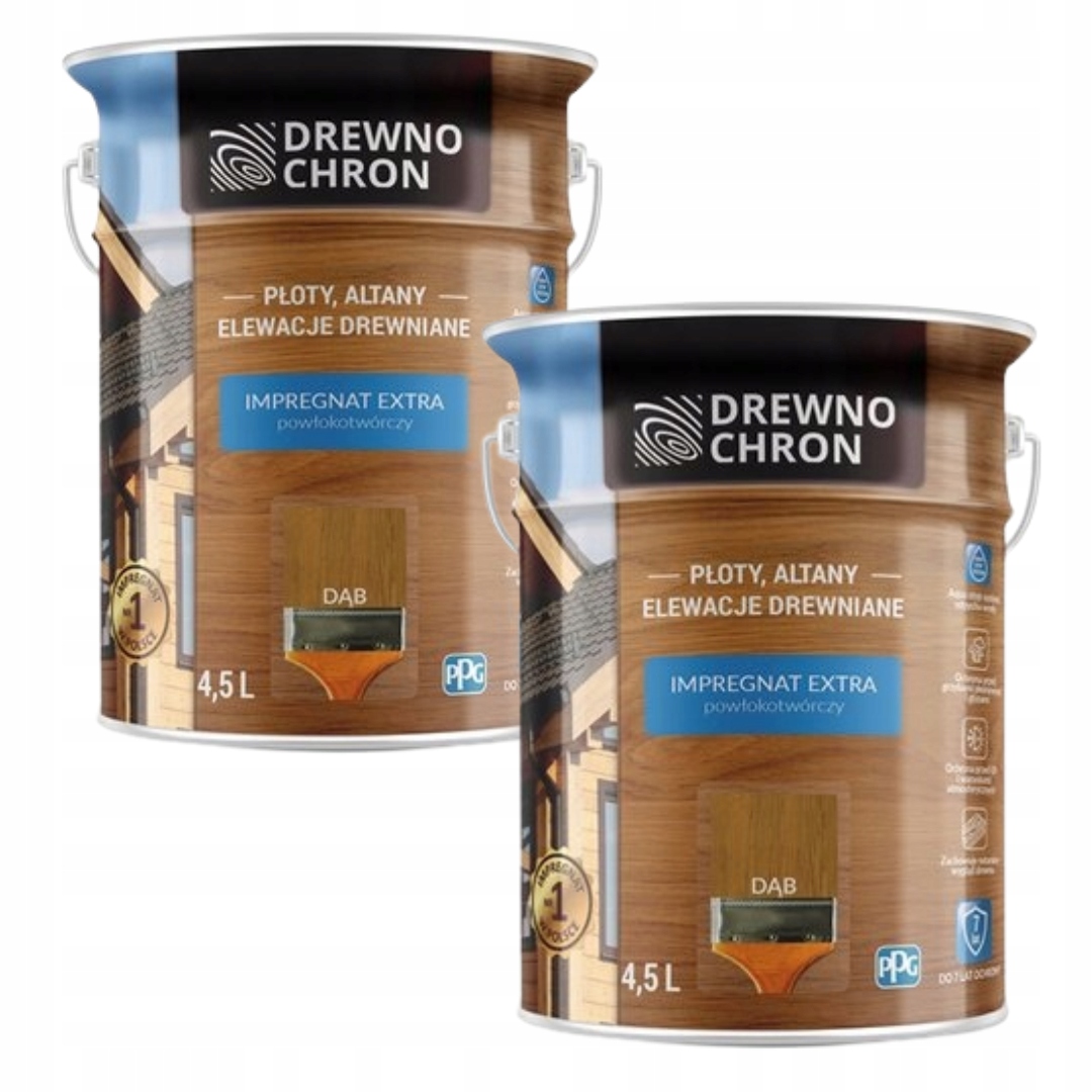 Sada Drewnochron Extra 2x4,5L Impregnat Na Dřevo Povrchová Úprava Dub 9L