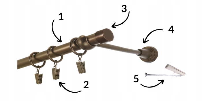 Karnisz metalowy SLIM fi 16 pojedynczy 100 cm Kolor złoty