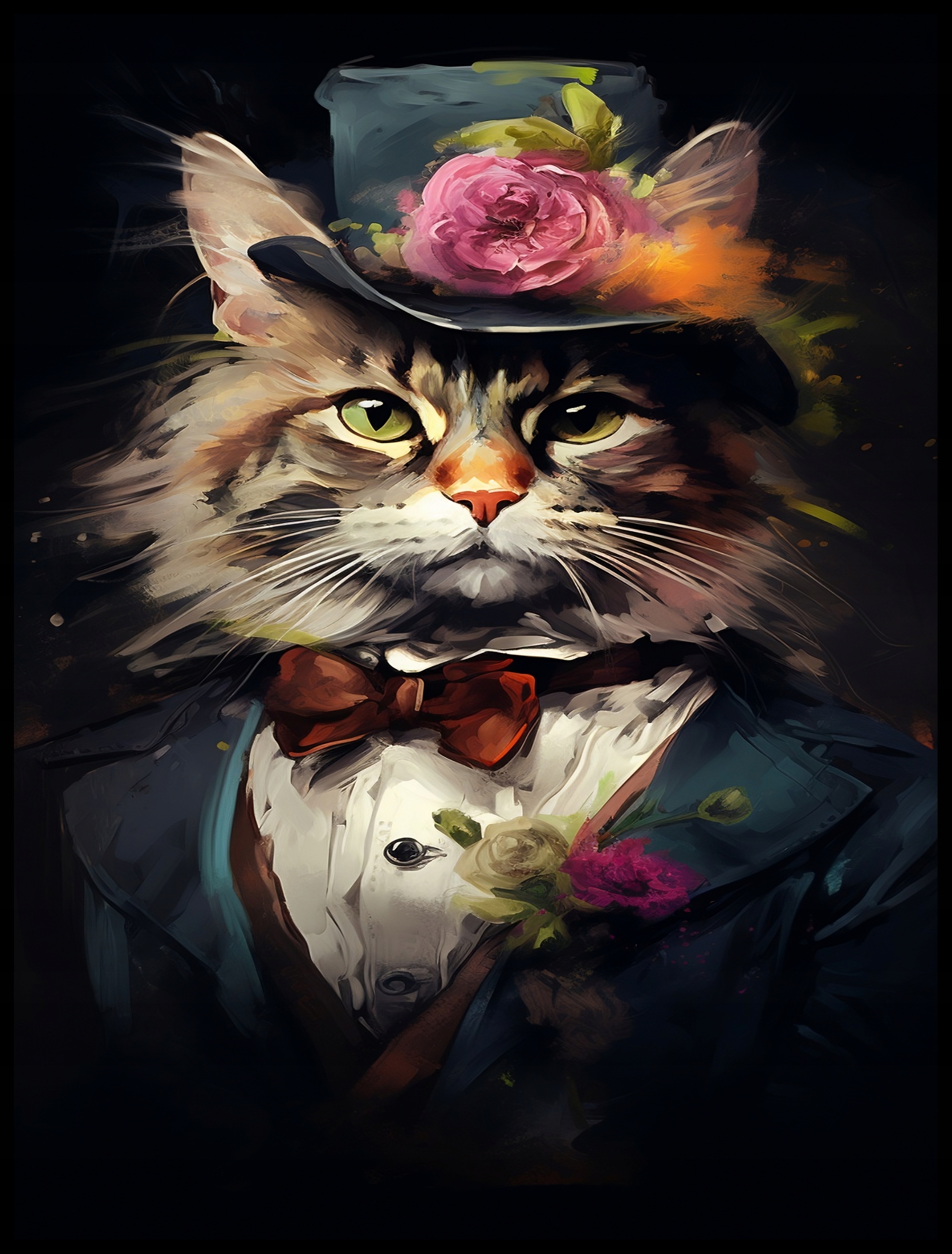 Plakat na Ścianę Obraz Dekoracja Pastelowy Kot Art 40x50 cm Premium ElliveX