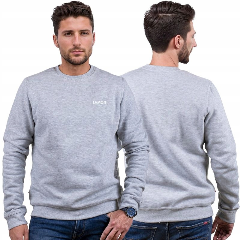 Szara bluza męska bez kaptura z logo Lamon Premium Polska Marka XL