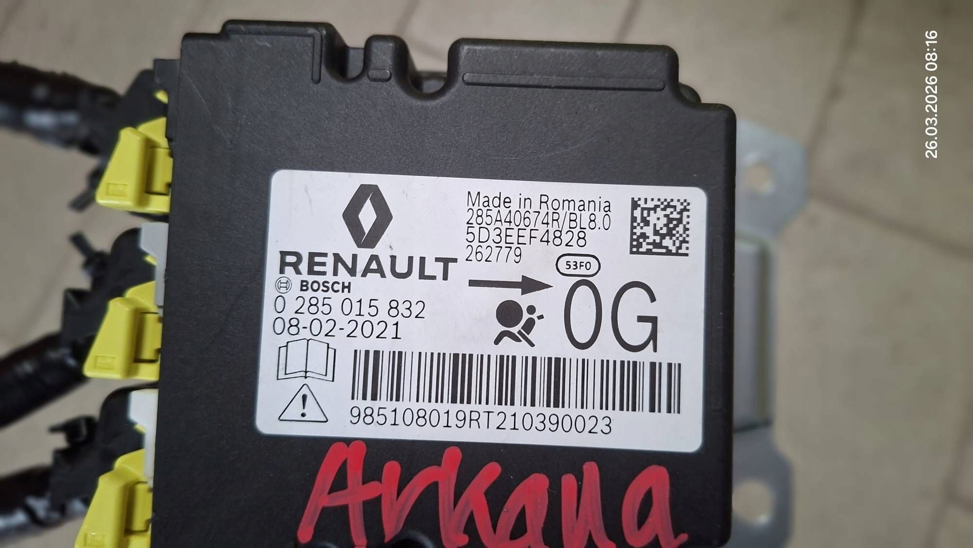 control unit airbag Renault Arkana 985108019R 285A40674R