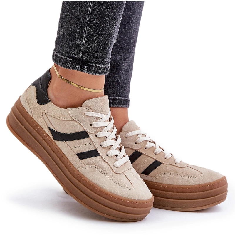 Dámské Semišové Tenisky Na Platformě Zazoo N1176 Béžové 38