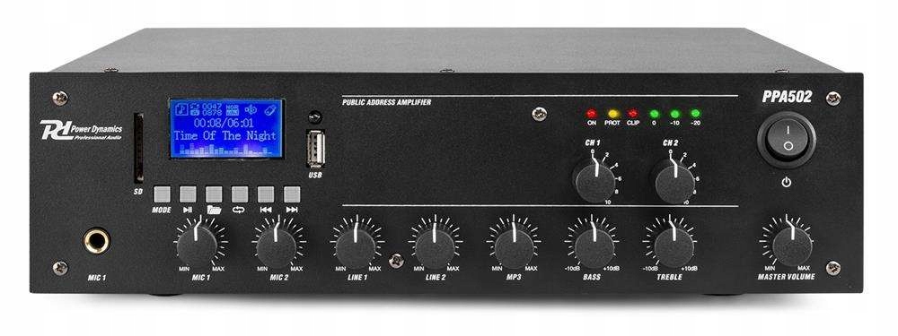 Wzmacniacz 2-strefowy 50W 100V 8 OHM USB RCA BT PD Model PPA502
