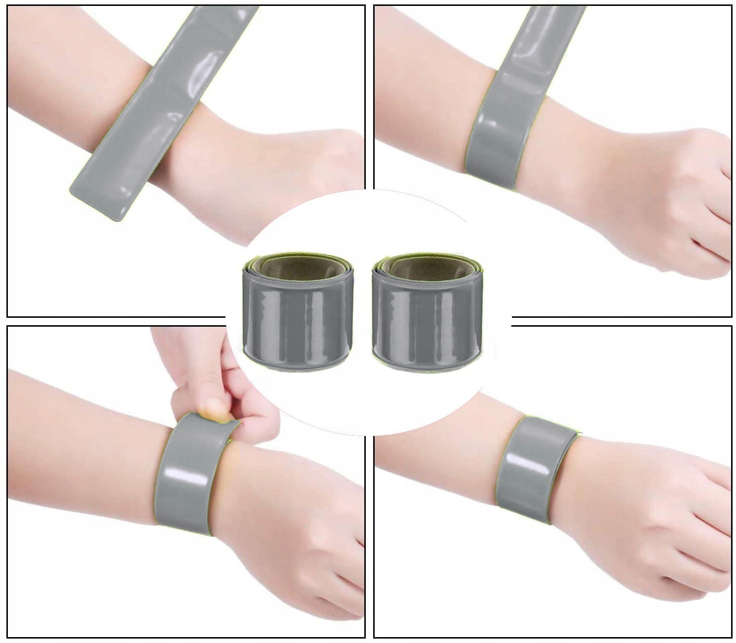 OPASKA ODBLASKOWA RAMIĘ RĘKĘ ROWER SAMOZACISKUJĄCA SREBRNA Stan opakowania oryginalne