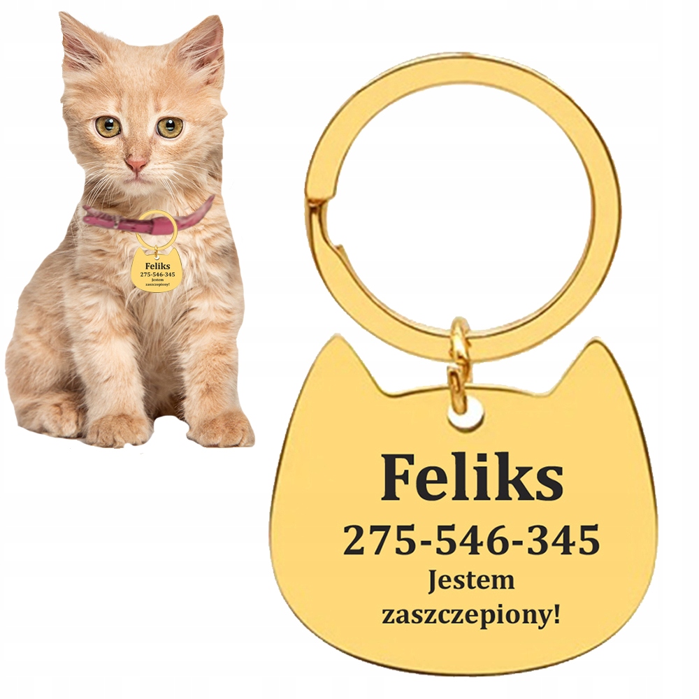 Identyfikator ID KOT KOTEK Rozmiar M ZŁOTY, GRAWER