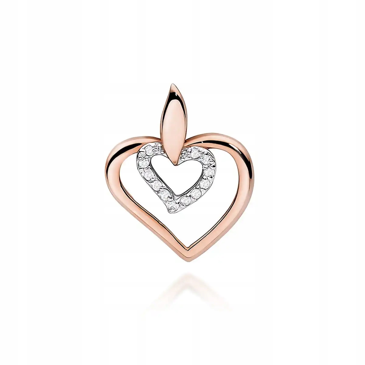 Zlatý přívěsek 585 srdce s diamanty růžové zlato elegantní, efektní 14k