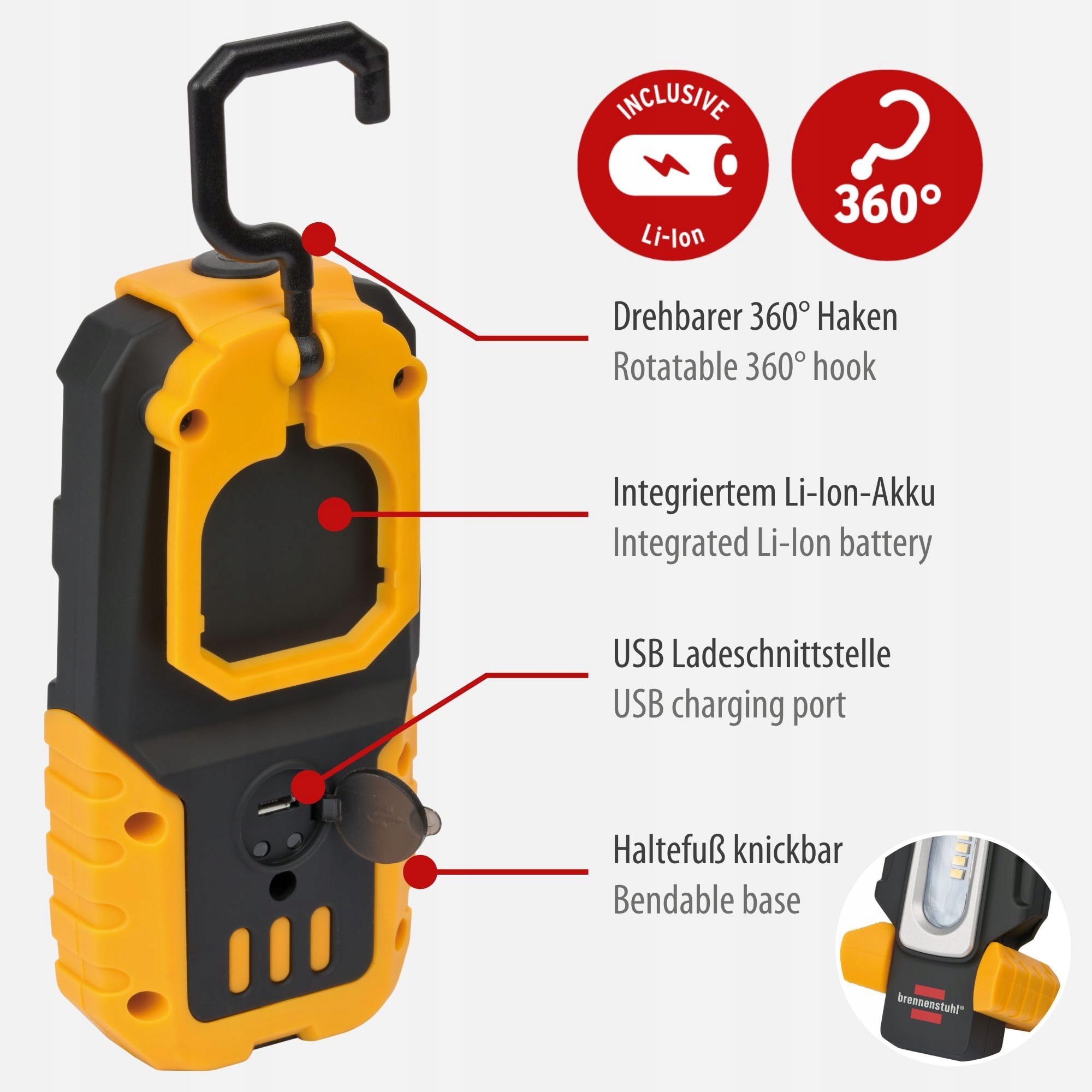 BRENNENSTUHL LED Akumulatorowa Lampa Robocza 200lm 3h Magnetyczna — miniatura 3