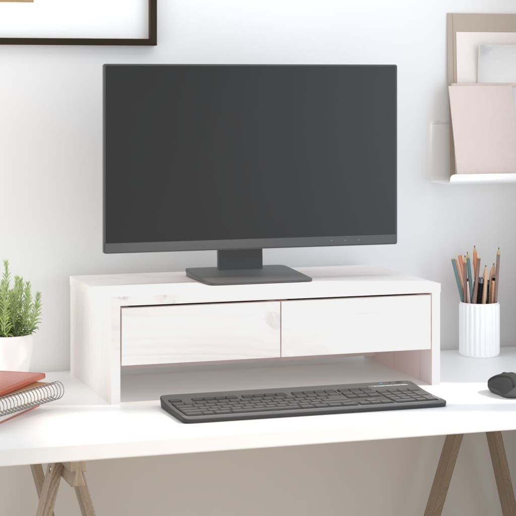 Podstavec na monitor, bílý, 50x27x15 cm, masivní borovicové dřevo