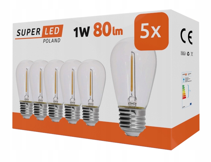 

5x Żarówka Led E27 Filament 1W Edison do Girlanda