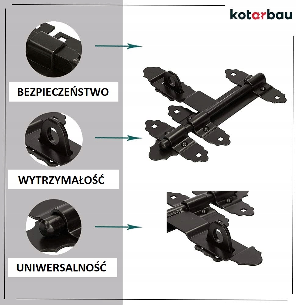 ZASUWA DRZWI BRAMY GARAŻOWA RYGIEL 200 Z KŁÓDKĄ Szerokość 0.2 m