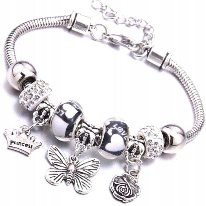 

Srebrna modułowa Bransoletka charmsy boho cyrkonie