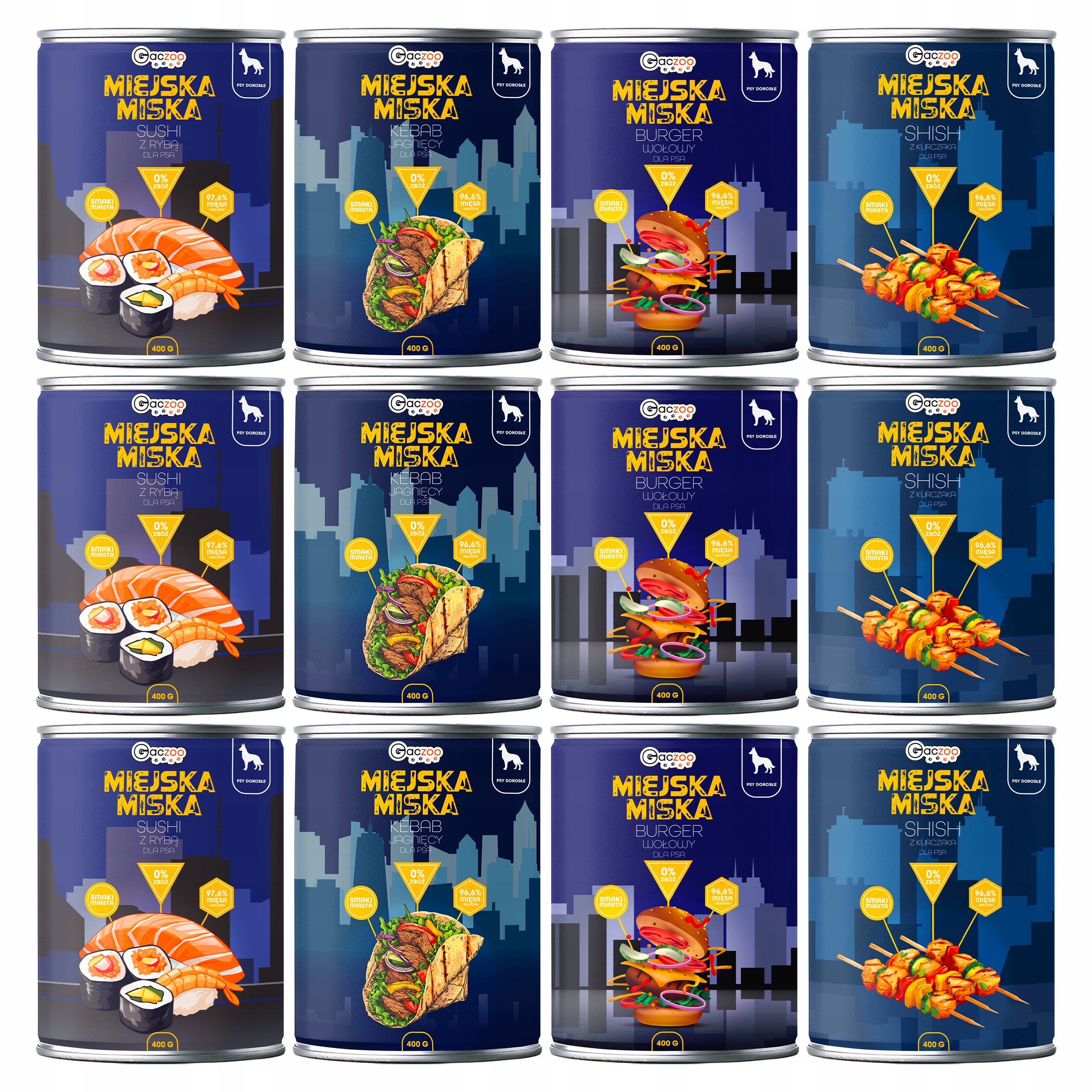 Levně Gaczoo Městská miska bezobilná krmivo mokré pro psa Mix chutí 12 x 400 g