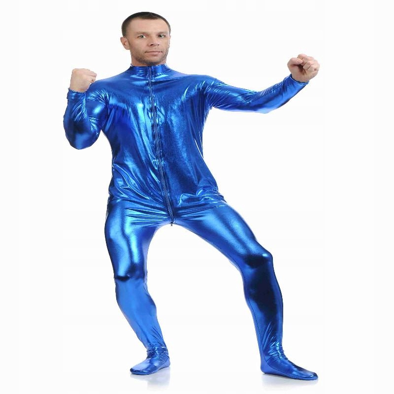 Shiny Spandex Full Body Suit Second Skin M Blue Wzór dominujący mix wzorów