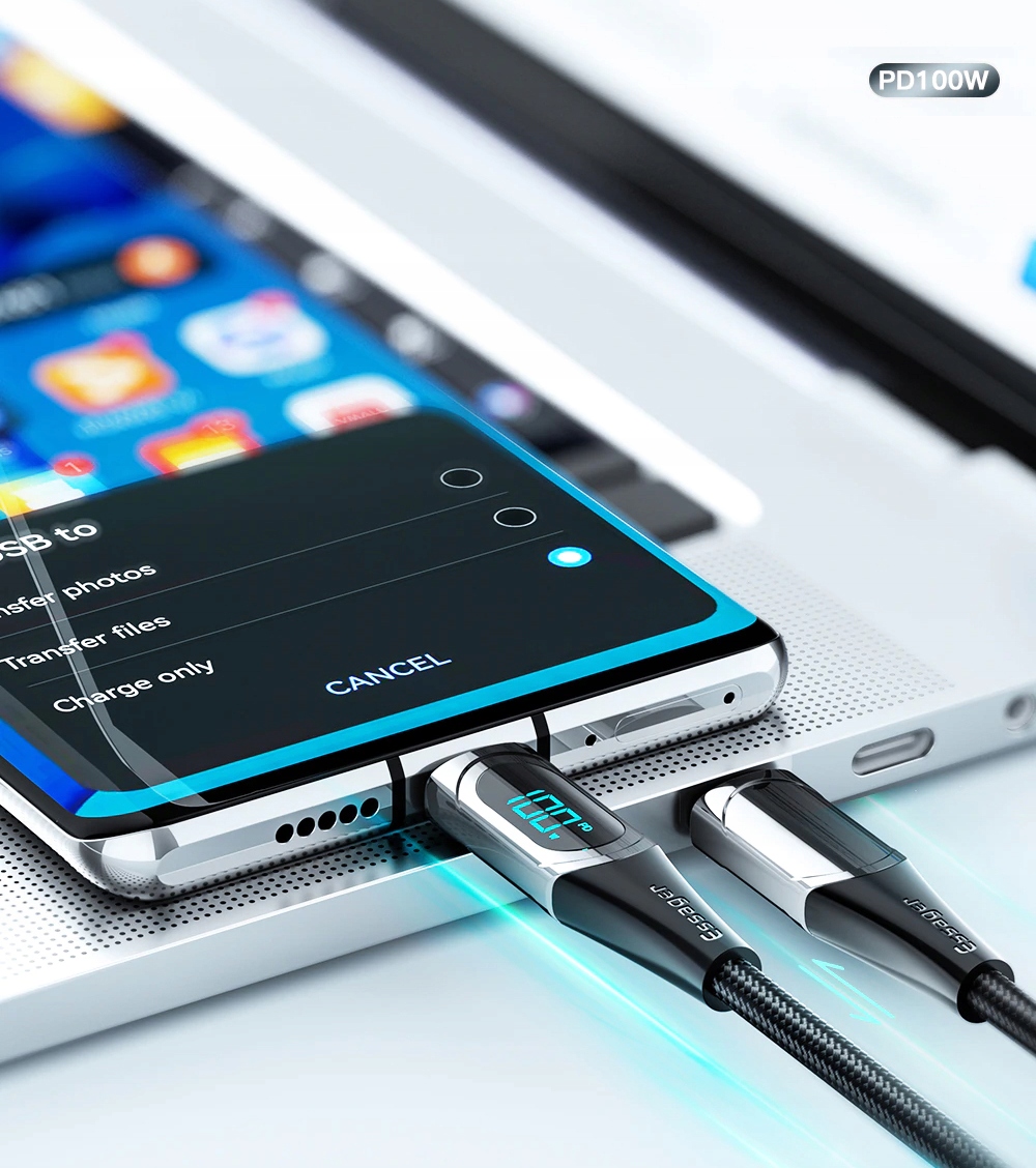 KABEL USB-C OLED ESSAGER PD 100W do MACBOOK XIAOMI Marka ESSAGER