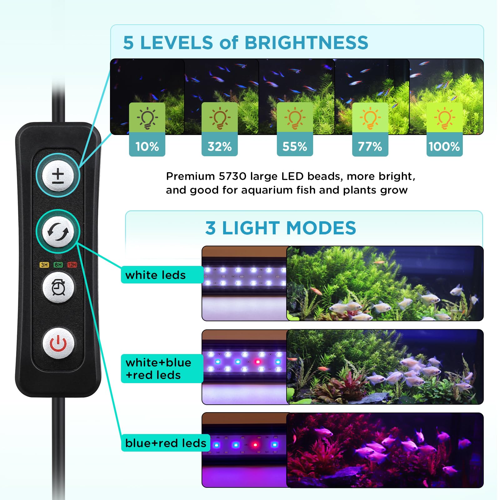 Hygger 32W Led osvětlení do akvária s časovačem, 111 cm – 137 cm
