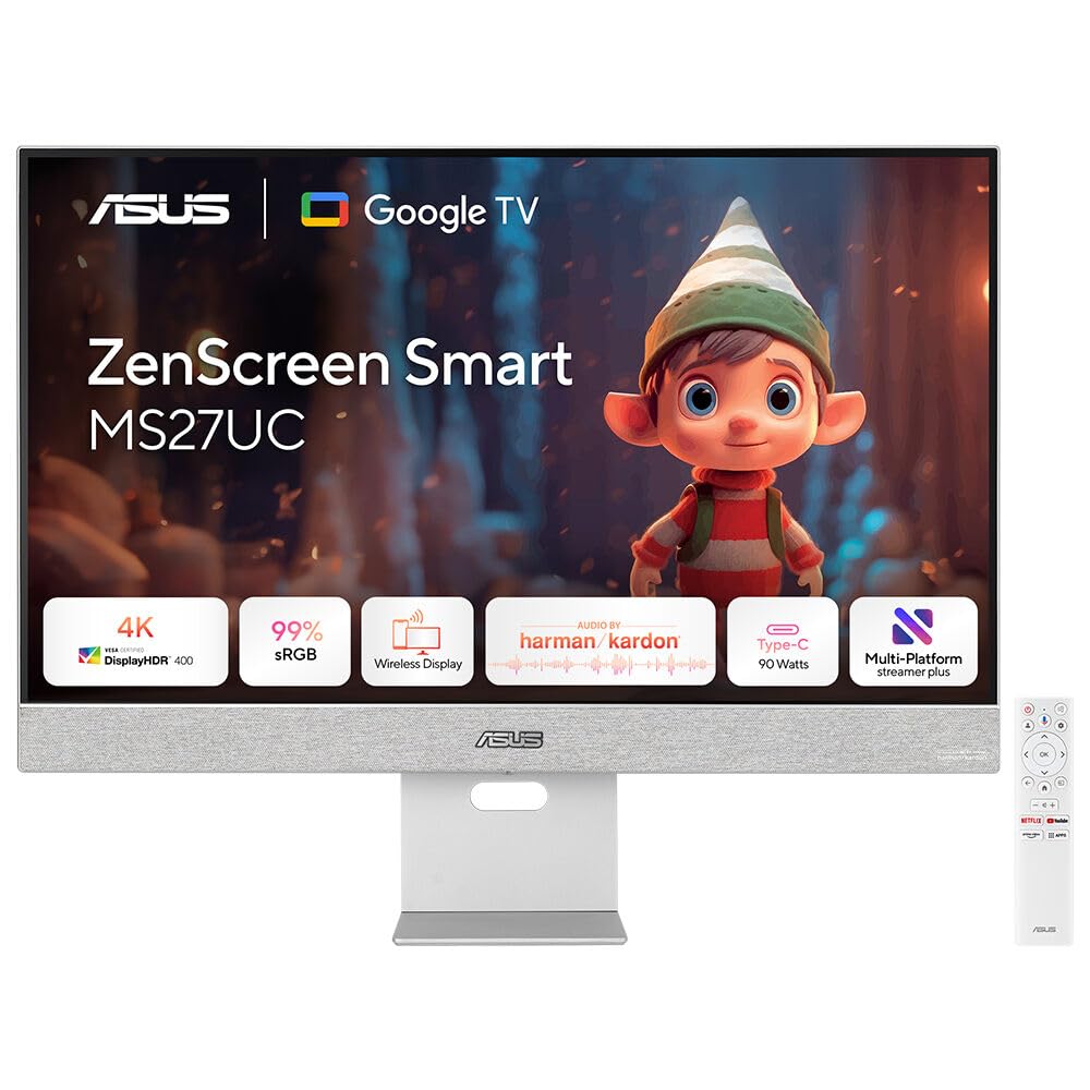 Asus ZenScreen Smart MS27UC 27" 4K Uhd Ips Usb-c Smart Monitor, Hdmi